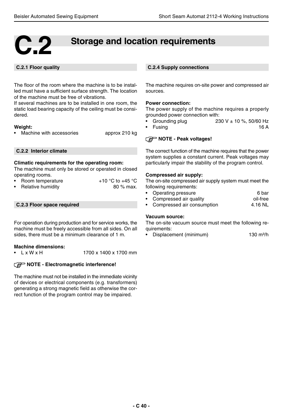 Storage and location requirements | Beisler 2112-4 User Manual | Page 40 / 102