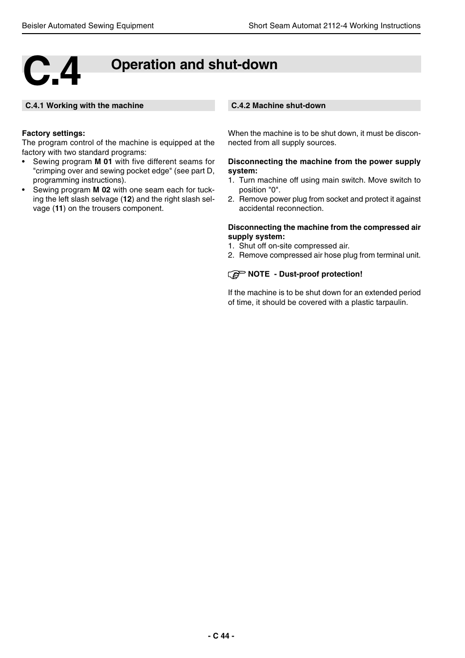 Operation and shut-down | Beisler 2112-4 User Manual | Page 44 / 102