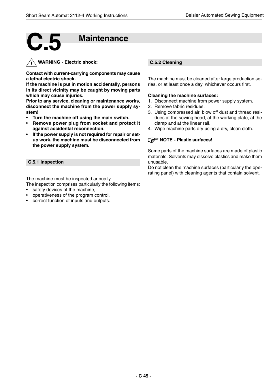 Maintenance | Beisler 2112-4 User Manual | Page 45 / 102