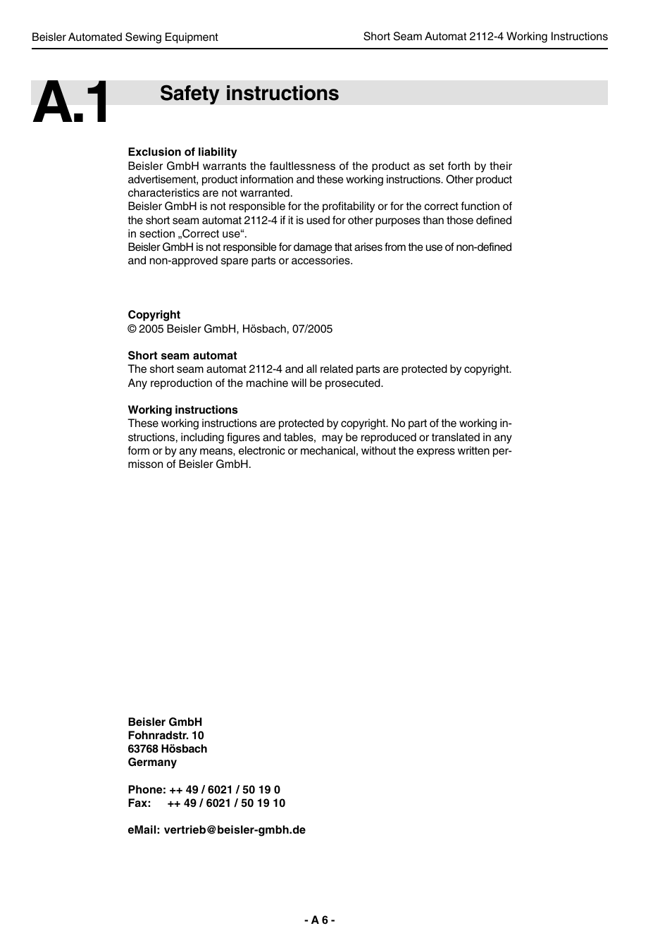 Safety instructions | Beisler 2112-4 User Manual | Page 6 / 102