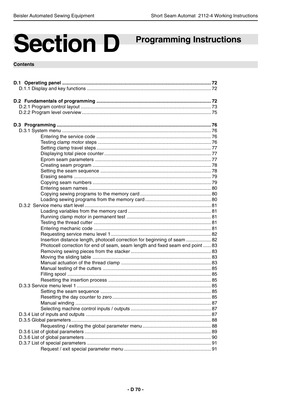 Programming instructions | Beisler 2112-4 User Manual | Page 70 / 102