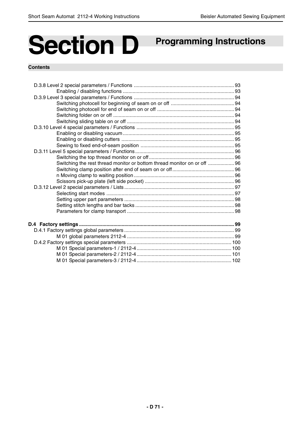 Programming instructions | Beisler 2112-4 User Manual | Page 71 / 102
