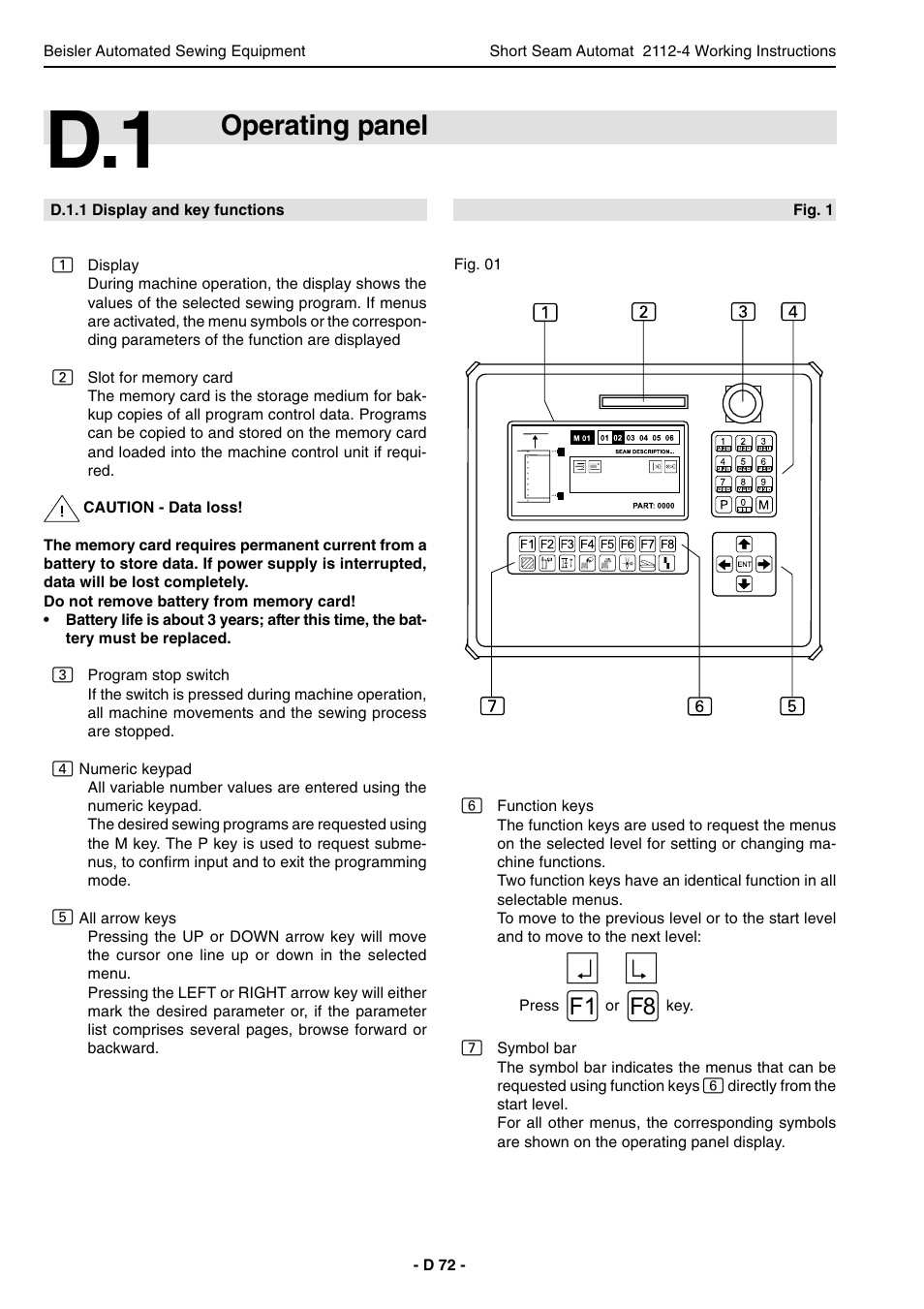 Operating panel | Beisler 2112-4 User Manual | Page 72 / 102
