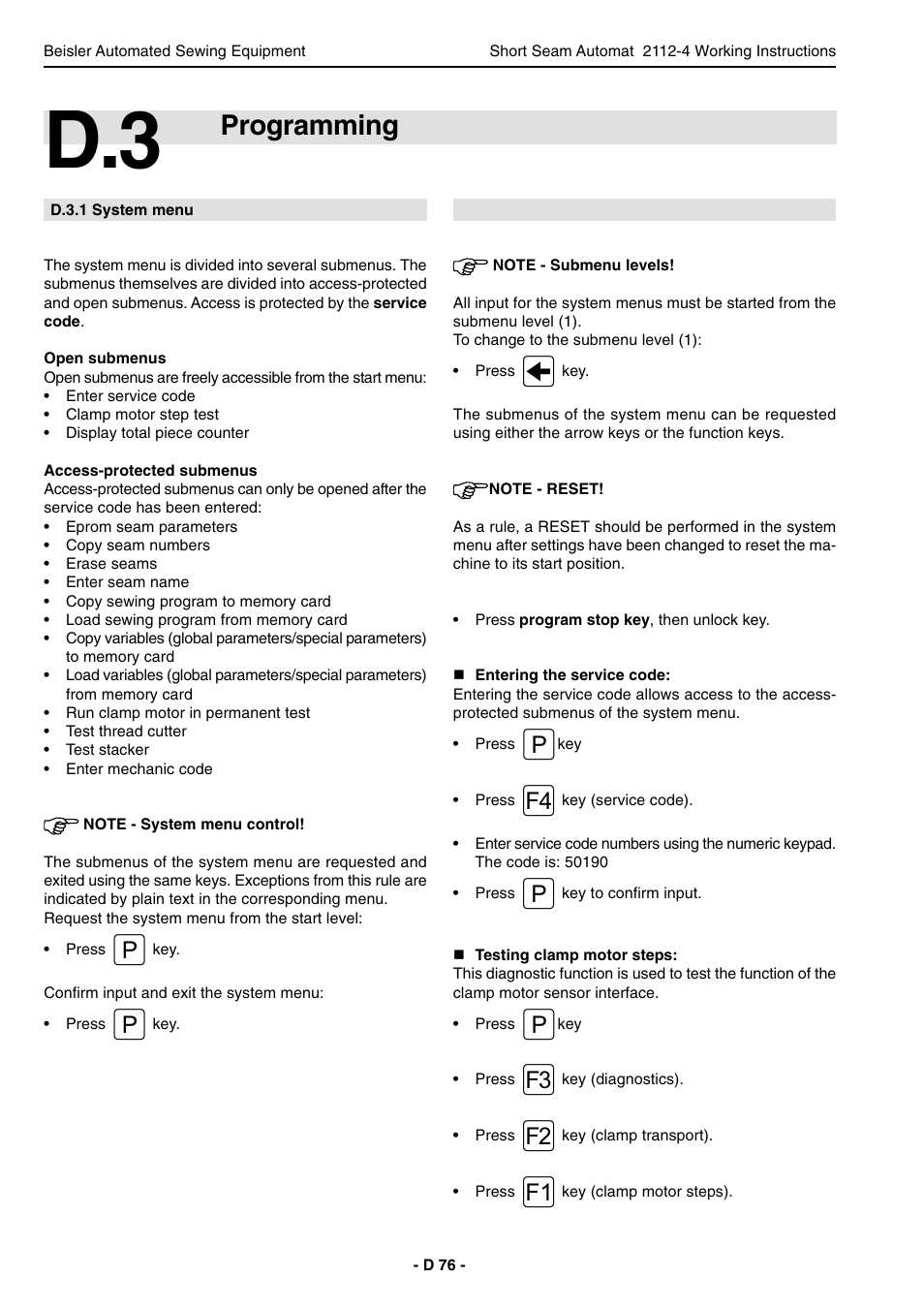 Programming | Beisler 2112-4 User Manual | Page 76 / 102