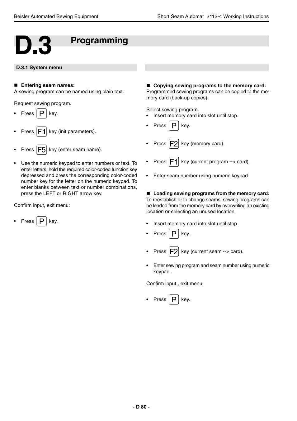 Programming | Beisler 2112-4 User Manual | Page 80 / 102
