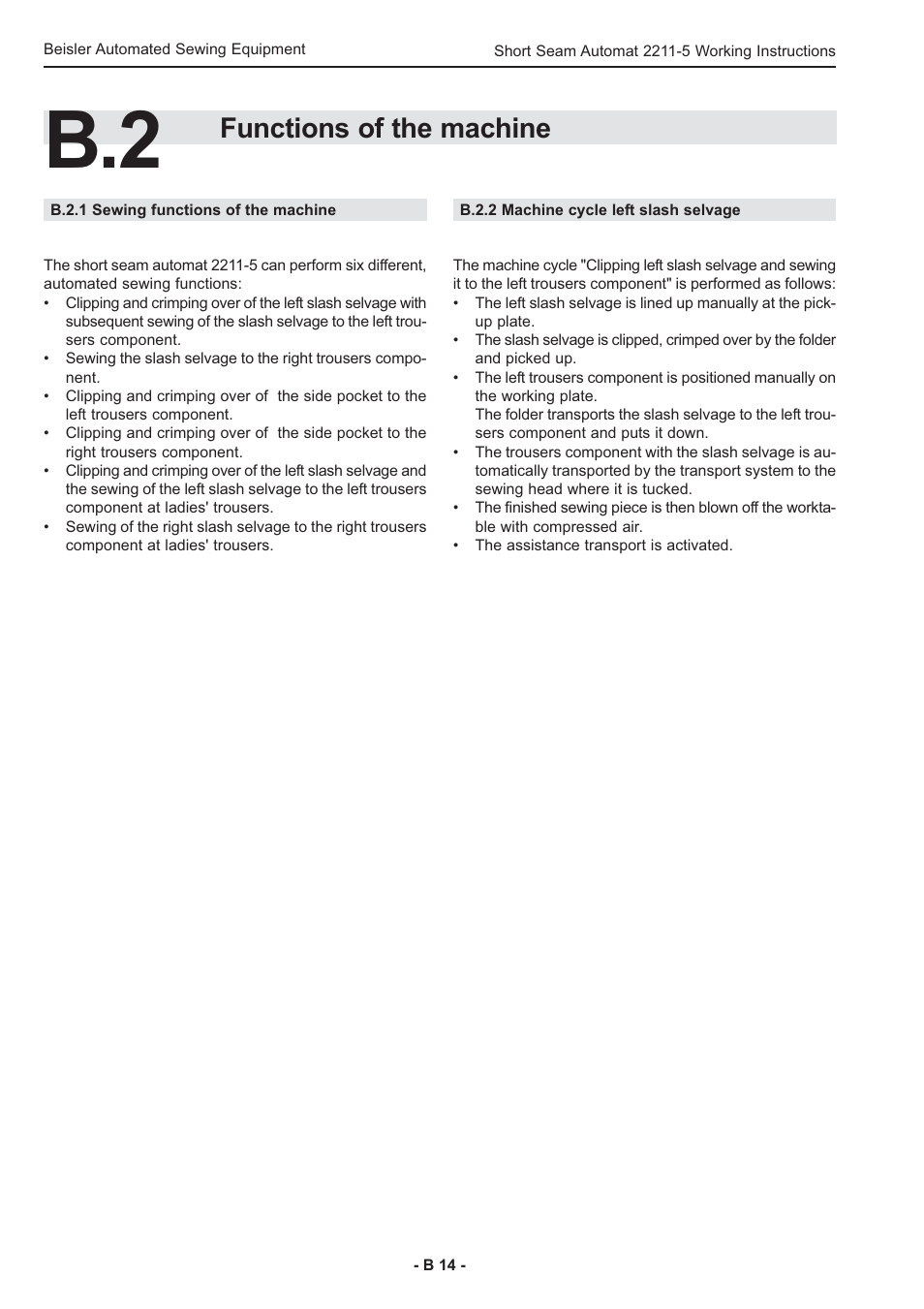 Functions of the machine | Beisler 2211-5 User Manual | Page 14 / 103