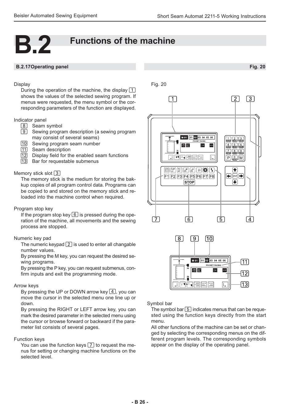 Functions of the machine | Beisler 2211-5 User Manual | Page 26 / 103