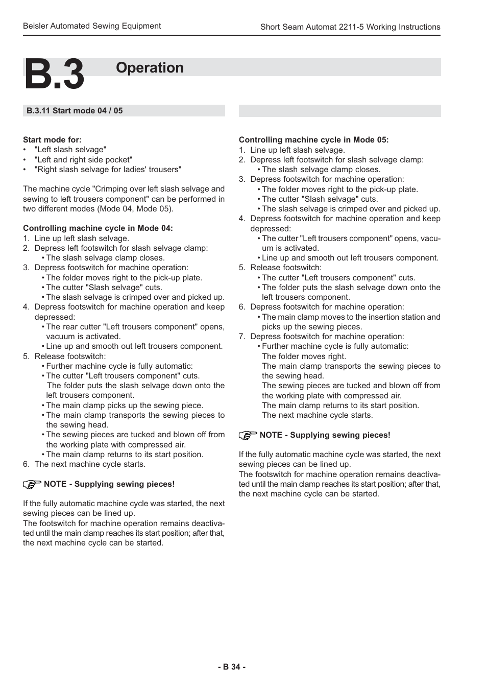 Operation | Beisler 2211-5 User Manual | Page 34 / 103