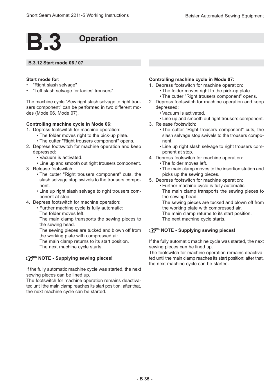 Operation | Beisler 2211-5 User Manual | Page 35 / 103