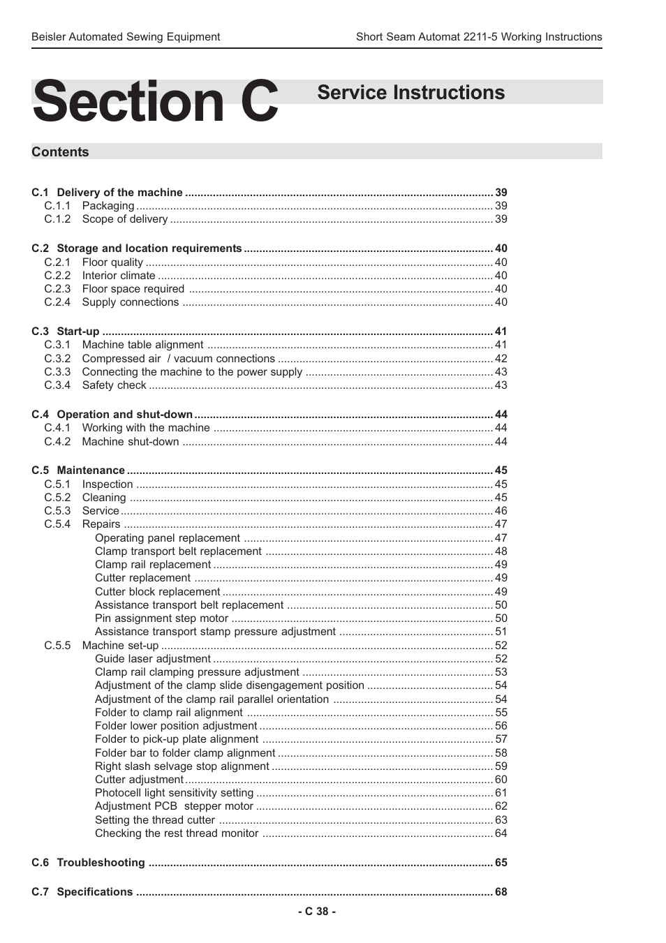 Service instructions | Beisler 2211-5 User Manual | Page 38 / 103