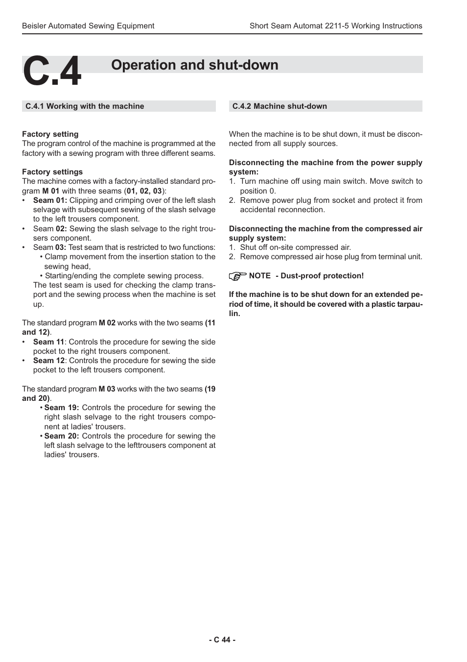 Operation and shut-down | Beisler 2211-5 User Manual | Page 44 / 103