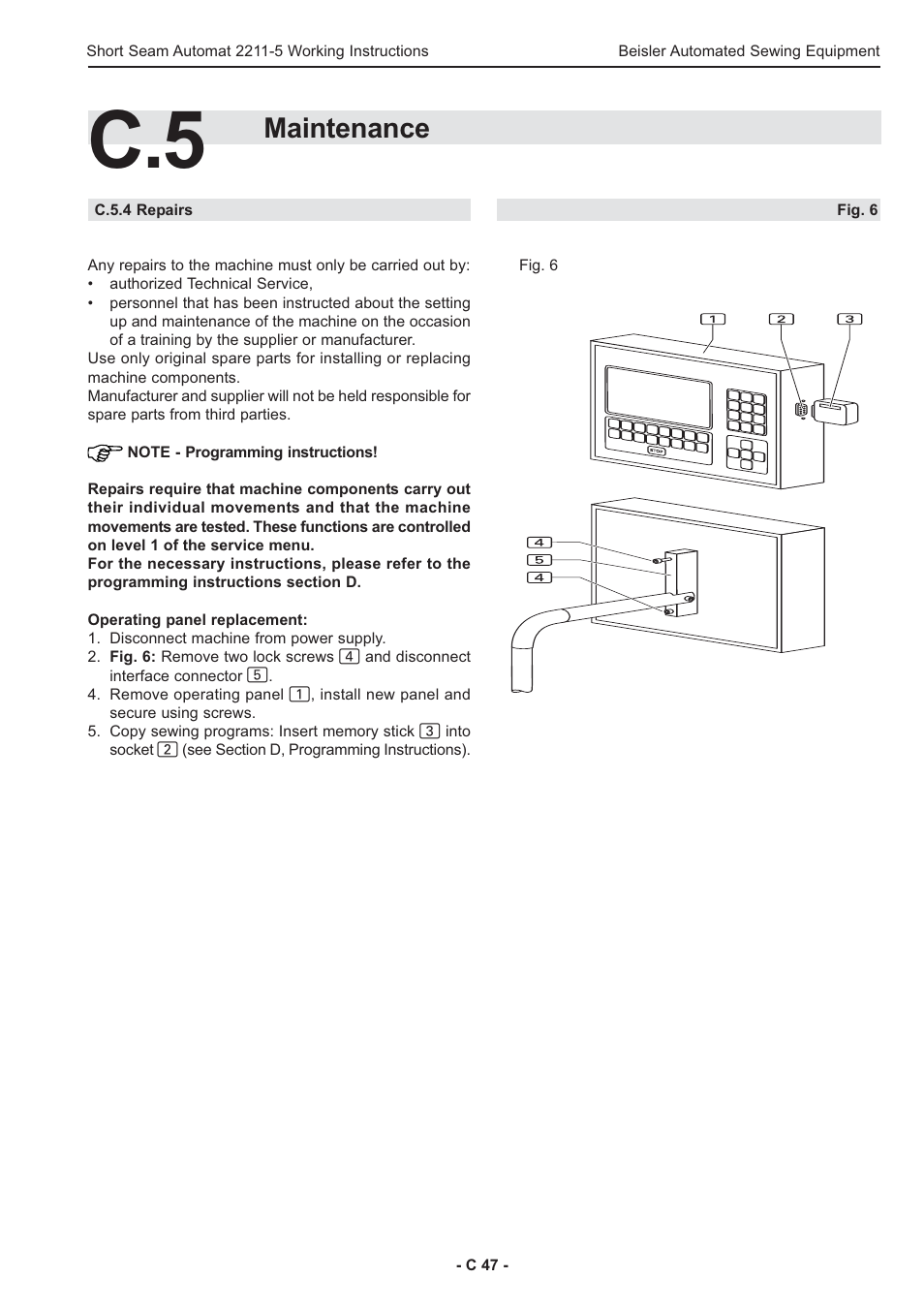 Maintenance | Beisler 2211-5 User Manual | Page 47 / 103