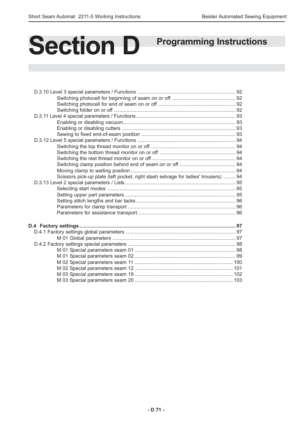 Programming instructions | Beisler 2211-5 User Manual | Page 71 / 103