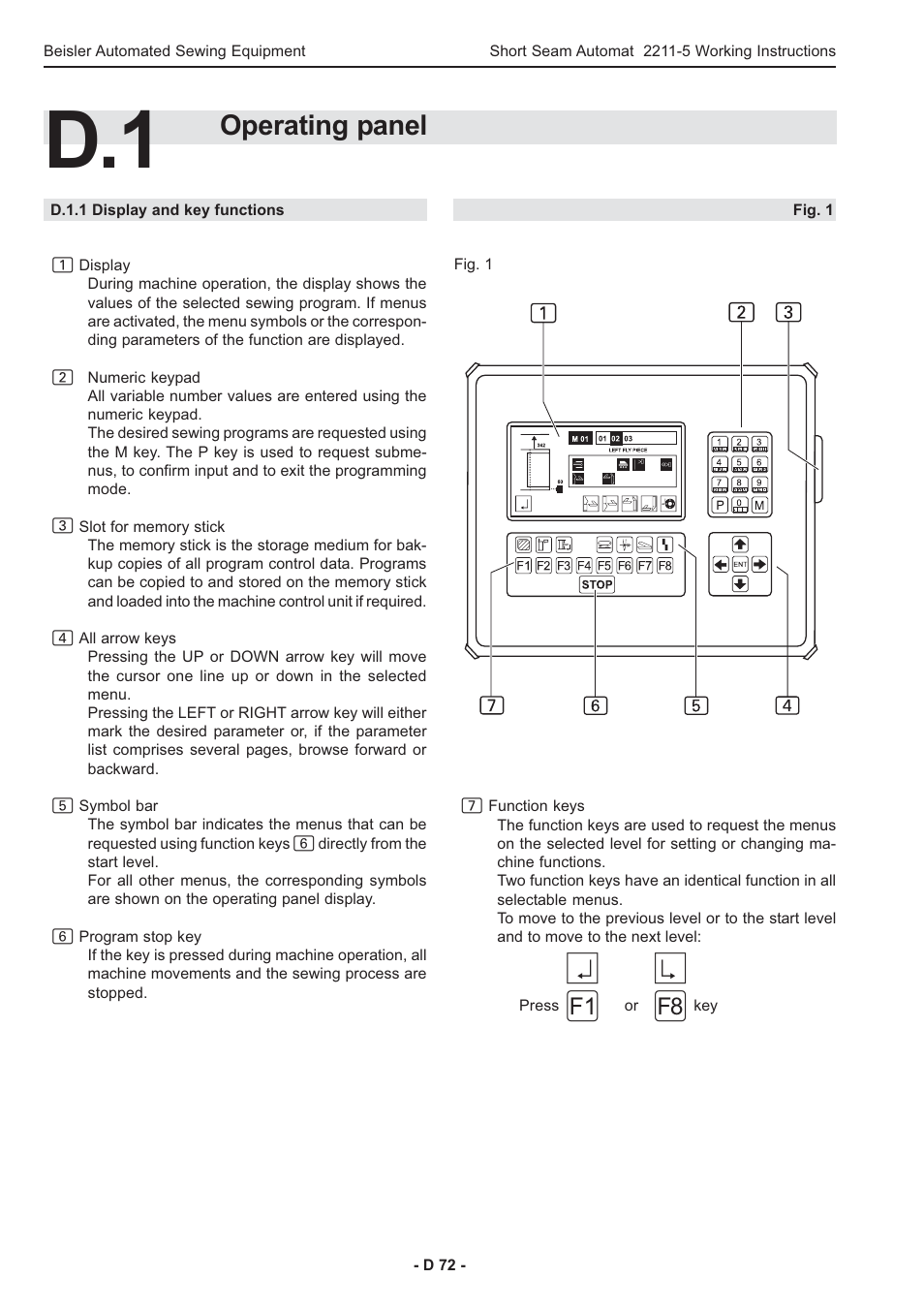 Operating panel | Beisler 2211-5 User Manual | Page 72 / 103