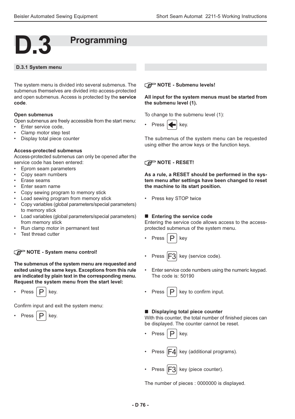 Programming | Beisler 2211-5 User Manual | Page 76 / 103