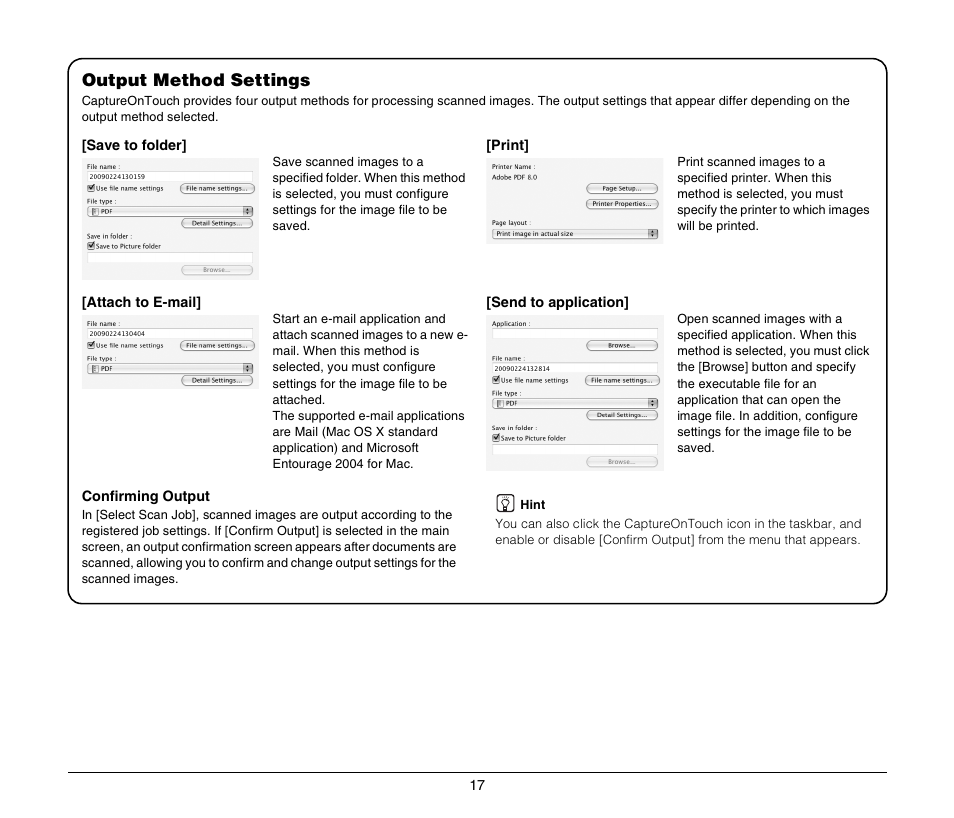 Output method settings | Canon IMAGEFORMULA DR-2010M User Manual | Page 21 / 36