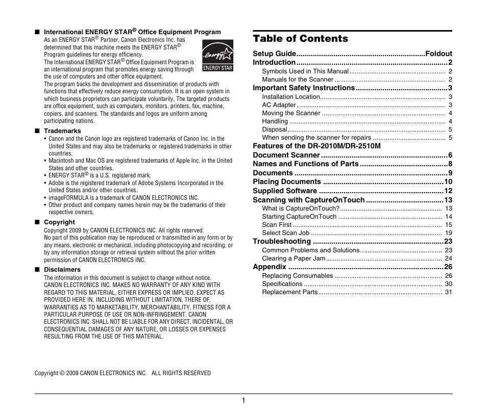 Canon IMAGEFORMULA DR-2010M User Manual | Page 5 / 36