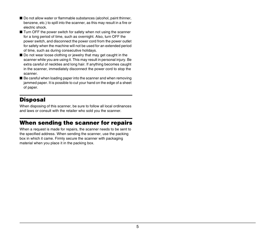 Disposal, When sending the scanner for repairs, Disposal when sending the scanner for repairs | Canon IMAGEFORMULA DR-2010M User Manual | Page 9 / 36