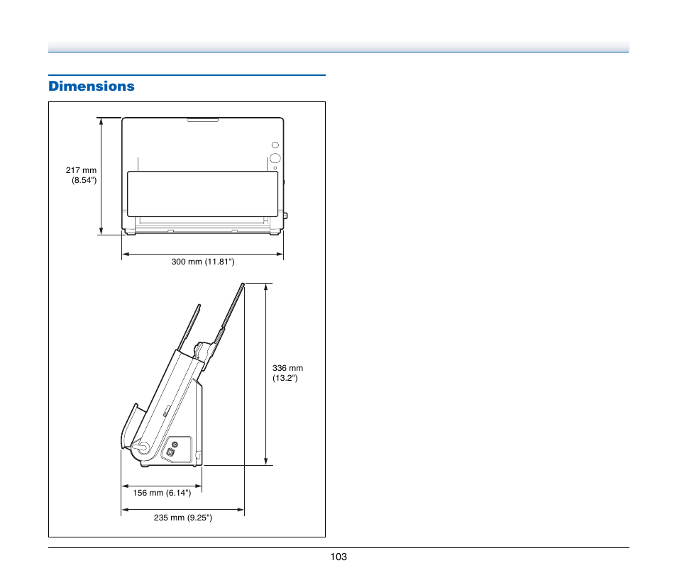 Dimensions | Canon IMAGE FORMULA DR-C125 User Manual | Page 103 / 106