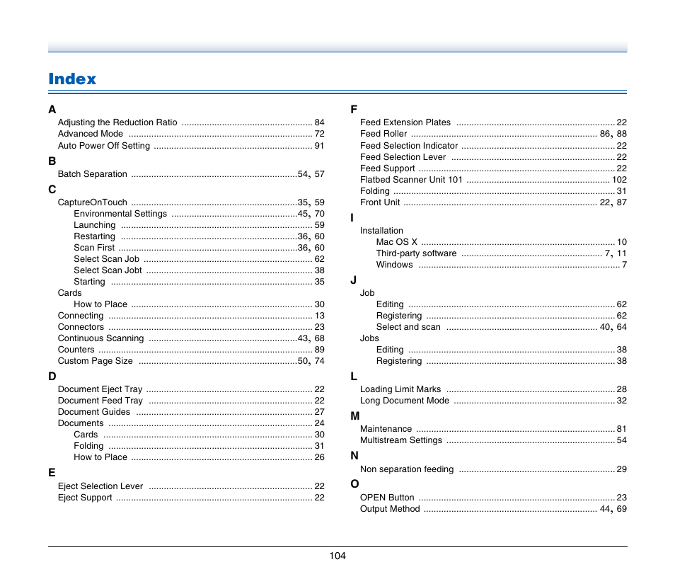 Index | Canon IMAGE FORMULA DR-C125 User Manual | Page 104 / 106