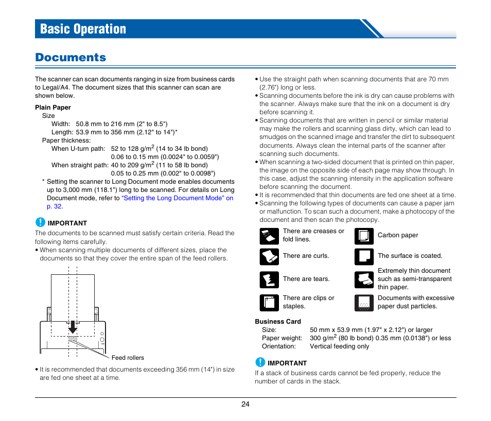 Basic operation, Documents | Canon IMAGE FORMULA DR-C125 User Manual | Page 24 / 106