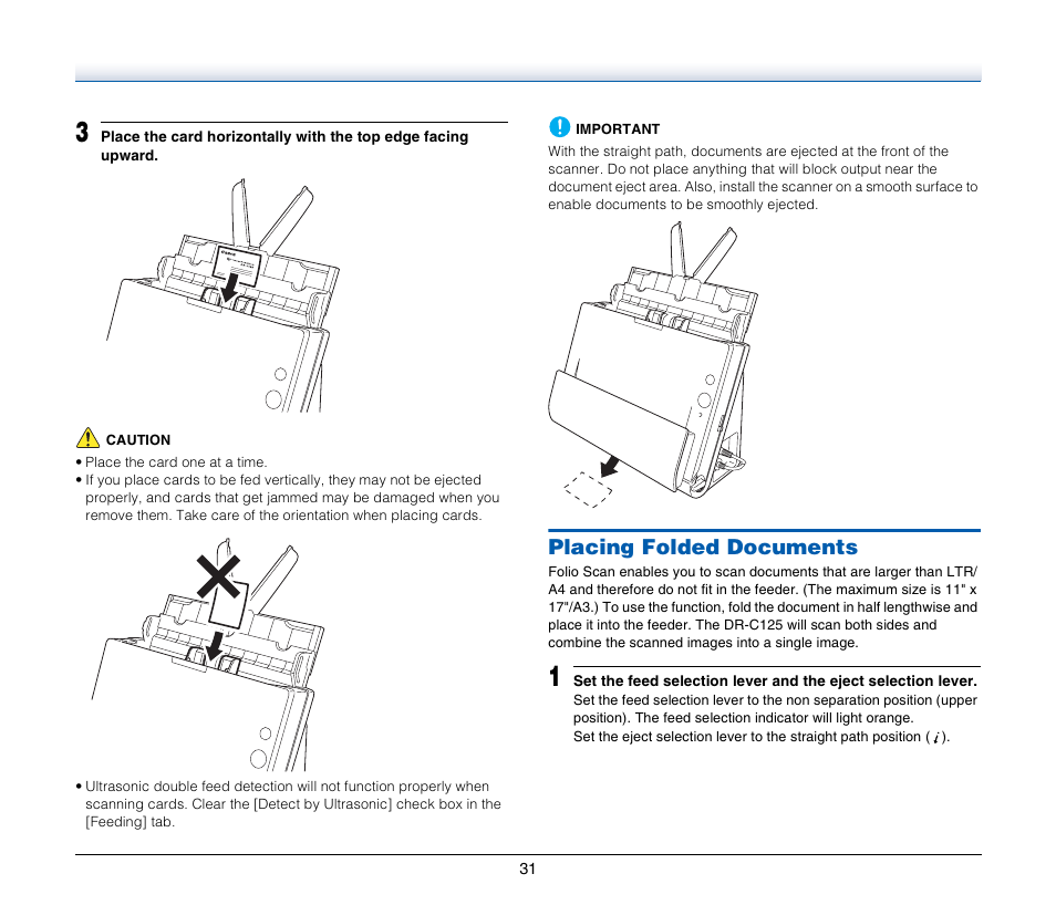 Placing folded documents | Canon IMAGE FORMULA DR-C125 User Manual | Page 31 / 106