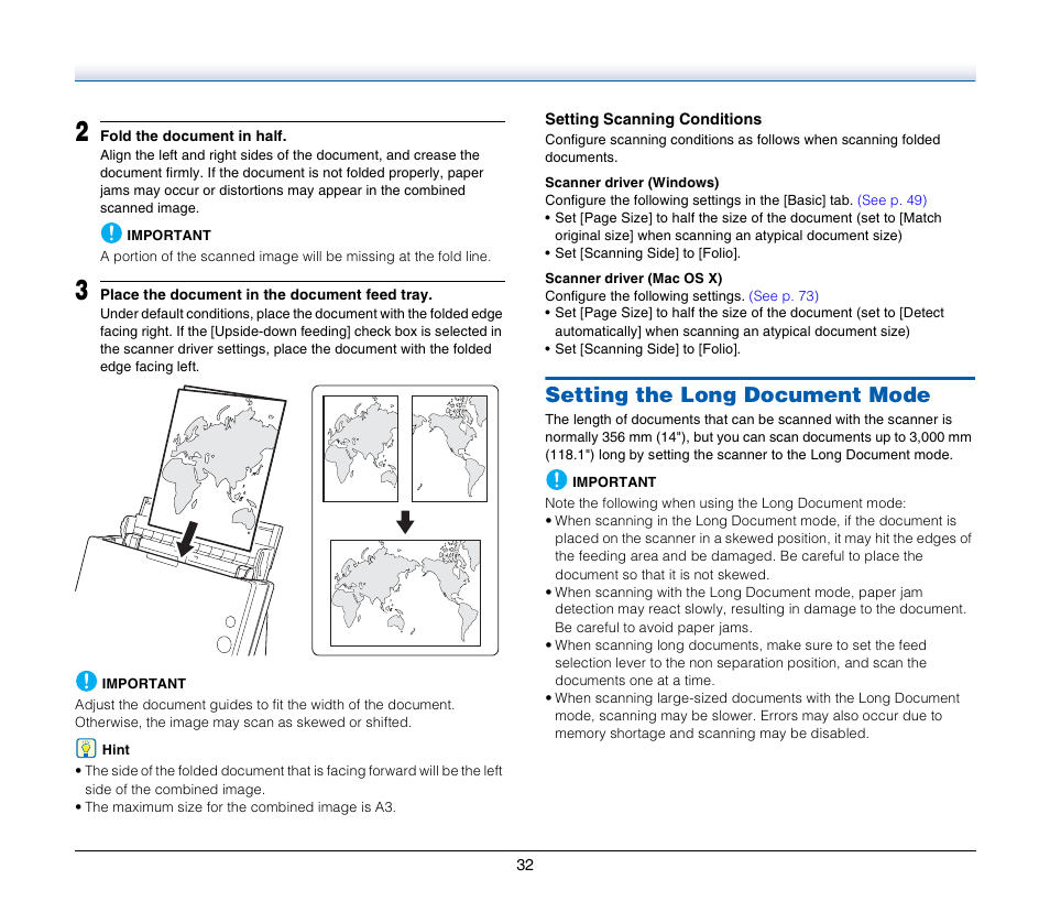 Setting the long document mode | Canon IMAGE FORMULA DR-C125 User Manual | Page 32 / 106