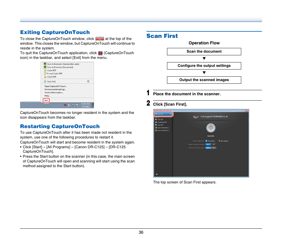 Scan first | Canon IMAGE FORMULA DR-C125 User Manual | Page 36 / 106