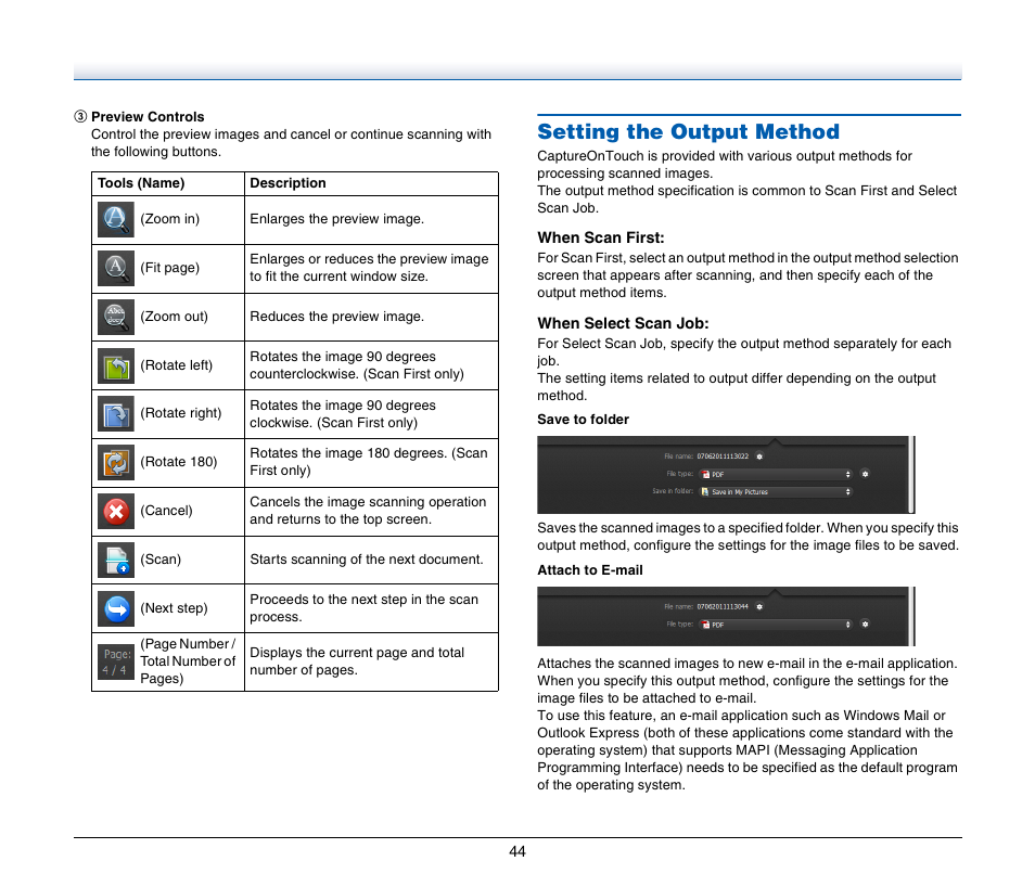 Setting the output method | Canon IMAGE FORMULA DR-C125 User Manual | Page 44 / 106