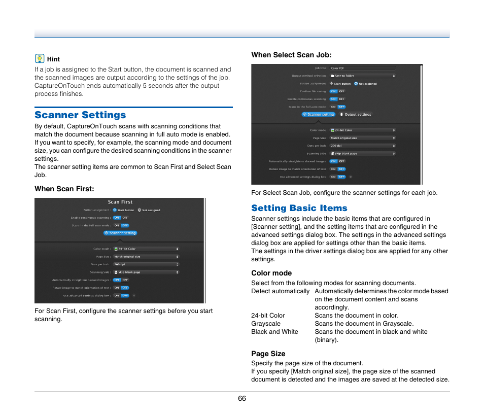 Scanner settings, P. 66), Setting basic items | Canon IMAGE FORMULA DR-C125 User Manual | Page 66 / 106