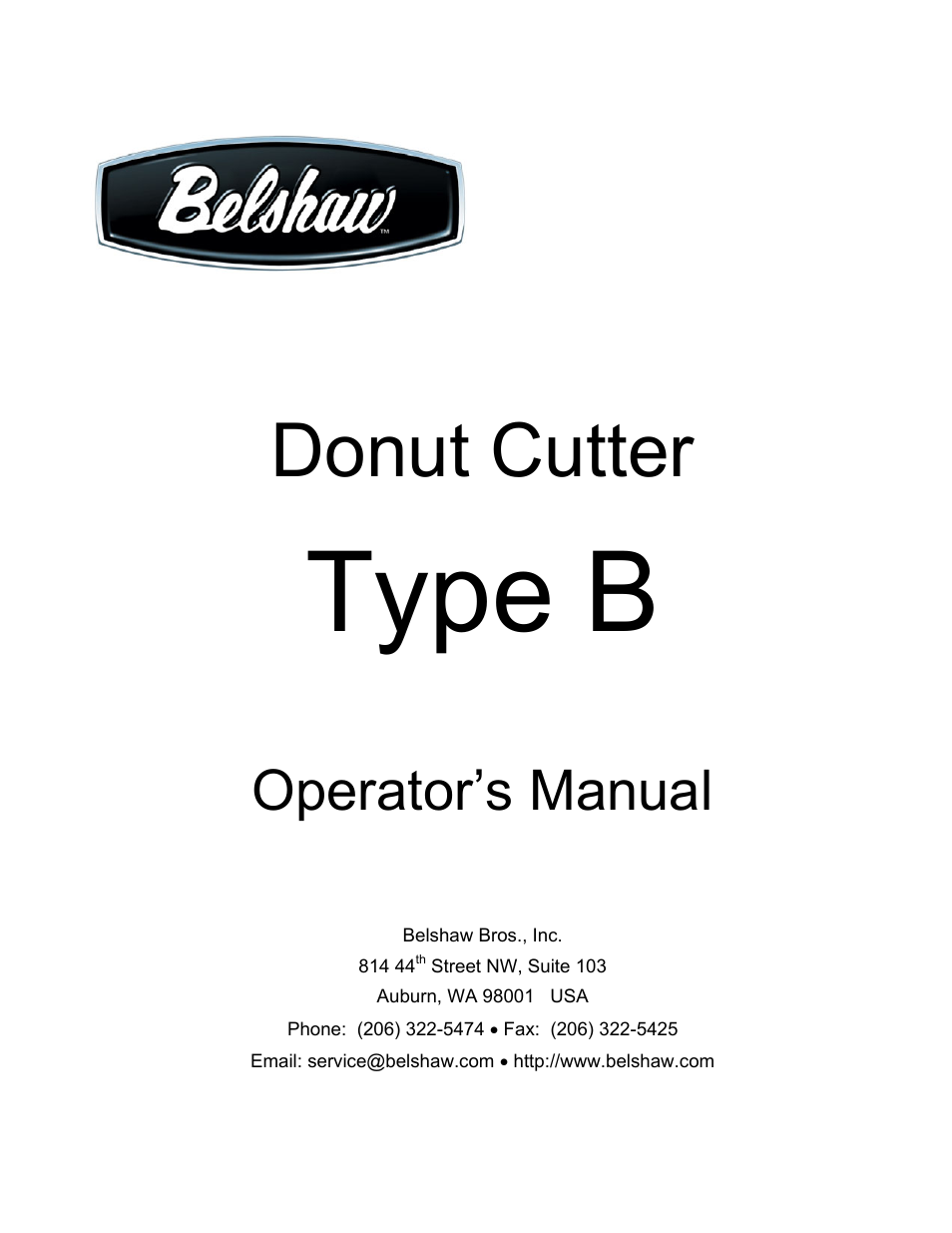 Belshaw Adamatic Type B Donut Cutter User Manual | 44 pages