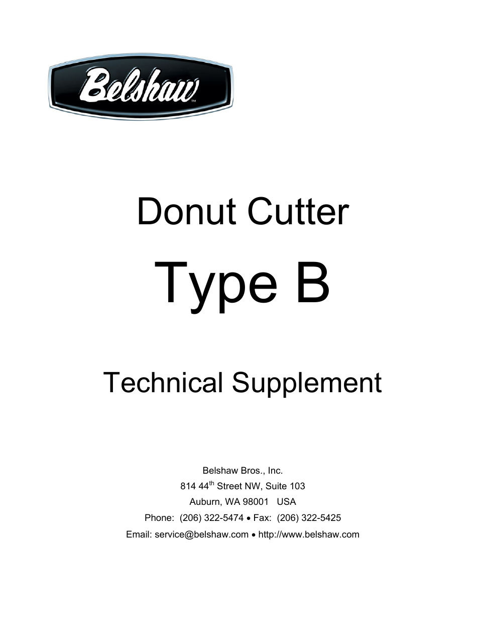 Type b, Donut cutter, Technical supplement | Belshaw Adamatic Type B Donut Cutter User Manual | Page 11 / 44