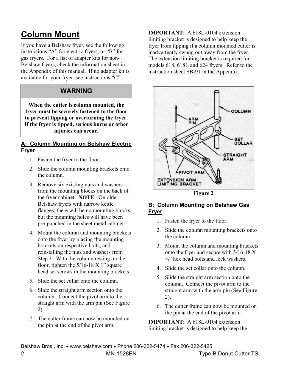 Column mount | Belshaw Adamatic Type B Donut Cutter User Manual | Page 18 / 44