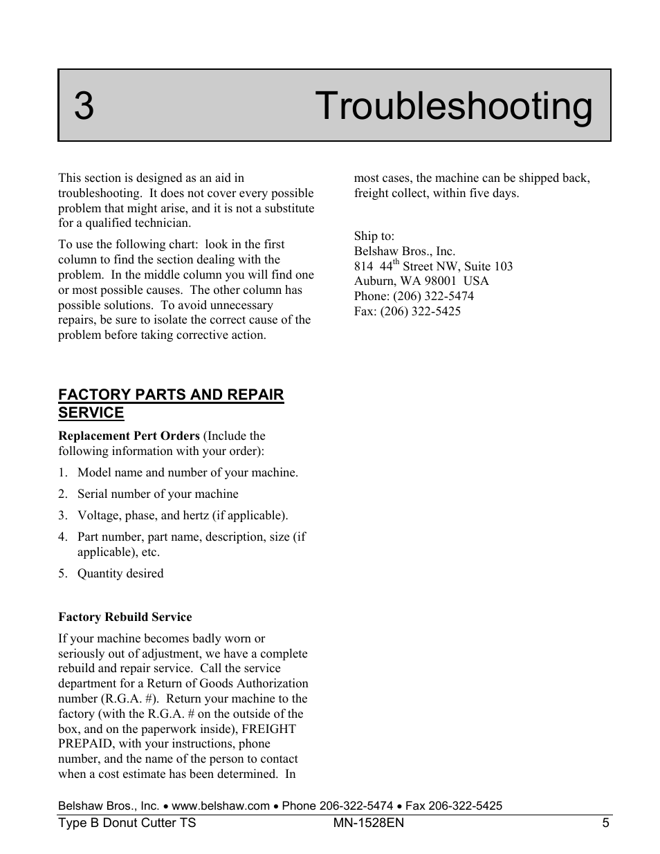 3 troubleshooting | Belshaw Adamatic Type B Donut Cutter User Manual | Page 21 / 44
