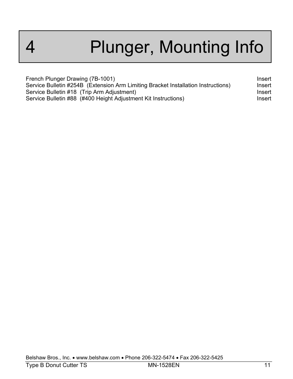 4plunger, mounting info | Belshaw Adamatic Type B Donut Cutter User Manual | Page 27 / 44