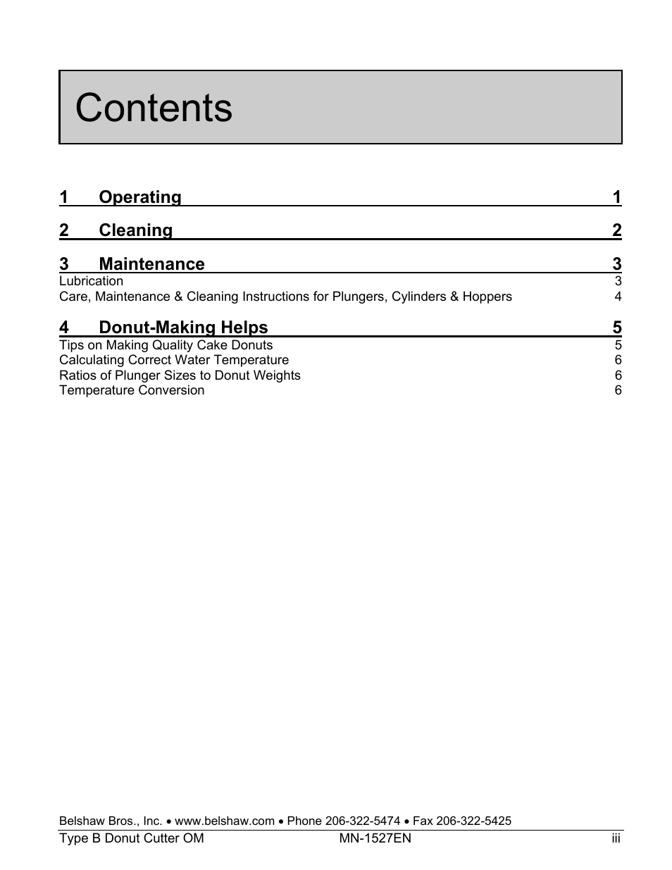 Belshaw Adamatic Type B Donut Cutter User Manual | Page 3 / 44