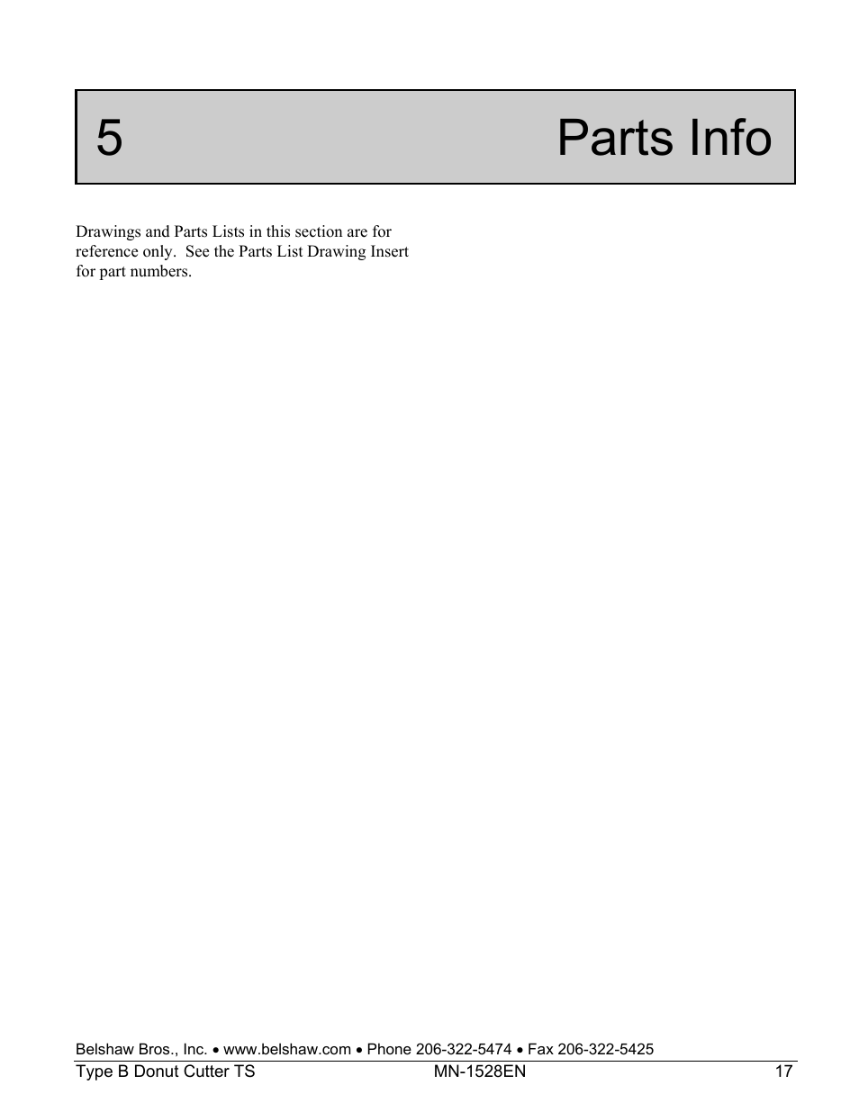 5 parts info | Belshaw Adamatic Type B Donut Cutter User Manual | Page 33 / 44