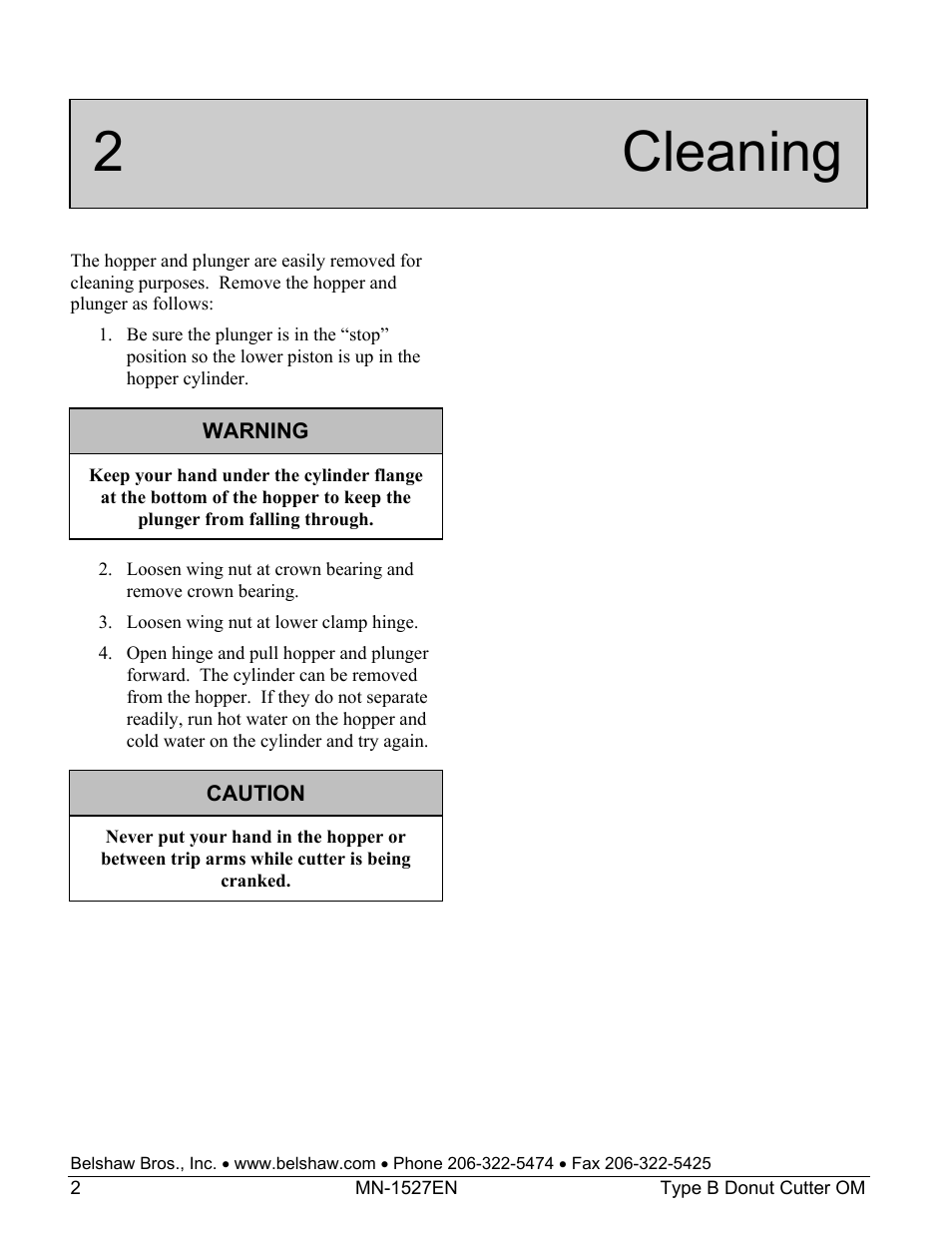 2 cleaning | Belshaw Adamatic Type B Donut Cutter User Manual | Page 6 / 44