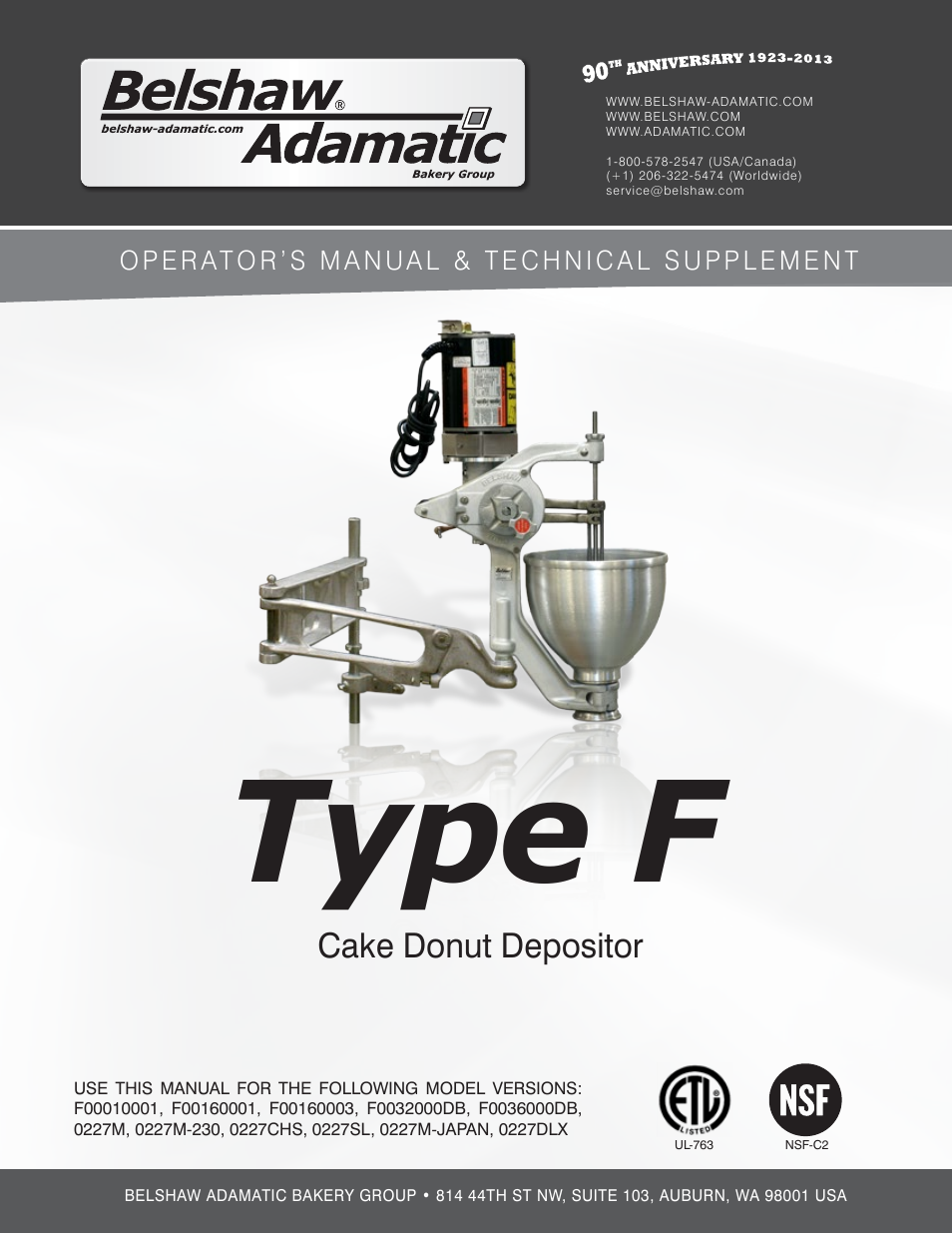 Belshaw Adamatic Type F Cake Donut Depositor User Manual | 45 pages