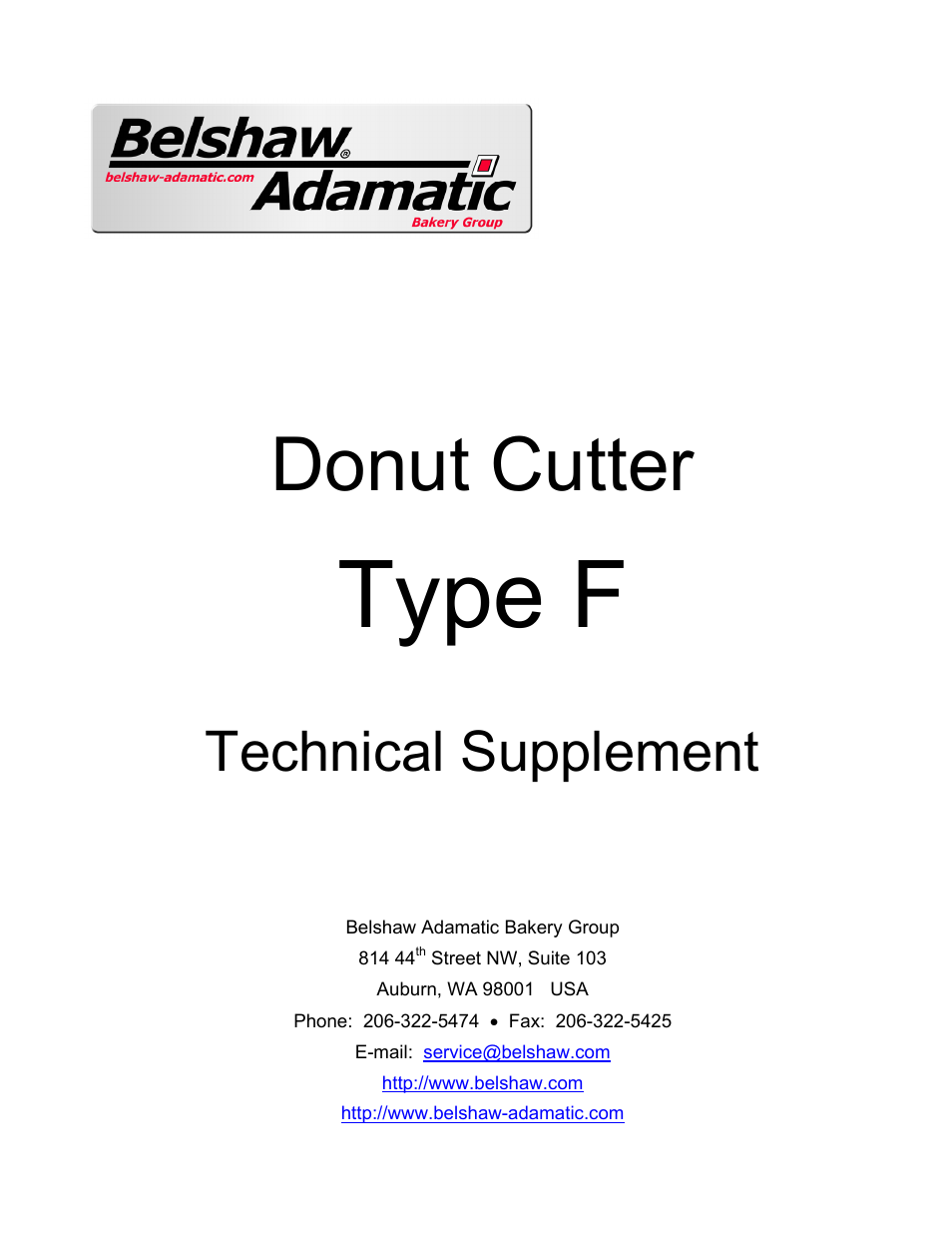 Type f, Donut cutter, Technical supplement | Belshaw Adamatic Type F Cake Donut Depositor User Manual | Page 12 / 45