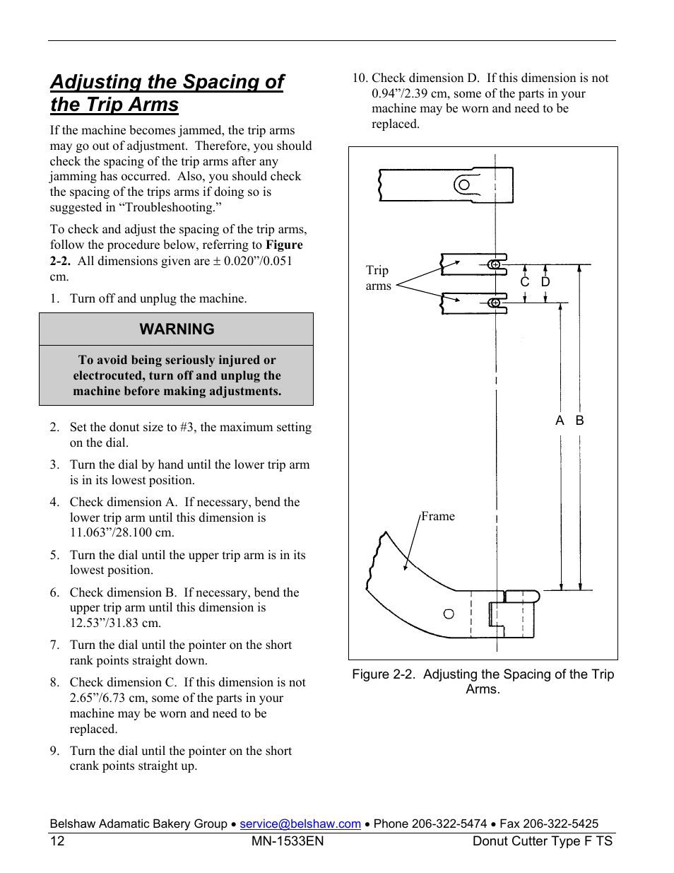 Adjusting the spacing of the trip arms | Belshaw Adamatic Type F Cake Donut Depositor User Manual | Page 27 / 45