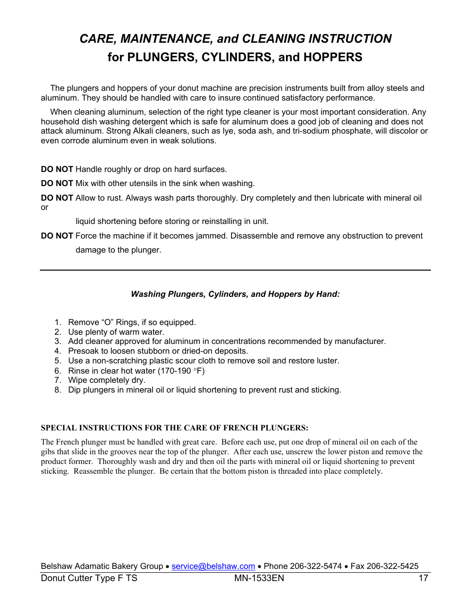 Belshaw Adamatic Type F Cake Donut Depositor User Manual | Page 32 / 45