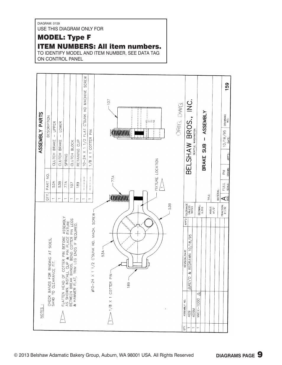 Model: type f item numbers: all item numbers | Belshaw Adamatic Type F Cake Donut Depositor User Manual | Page 41 / 45