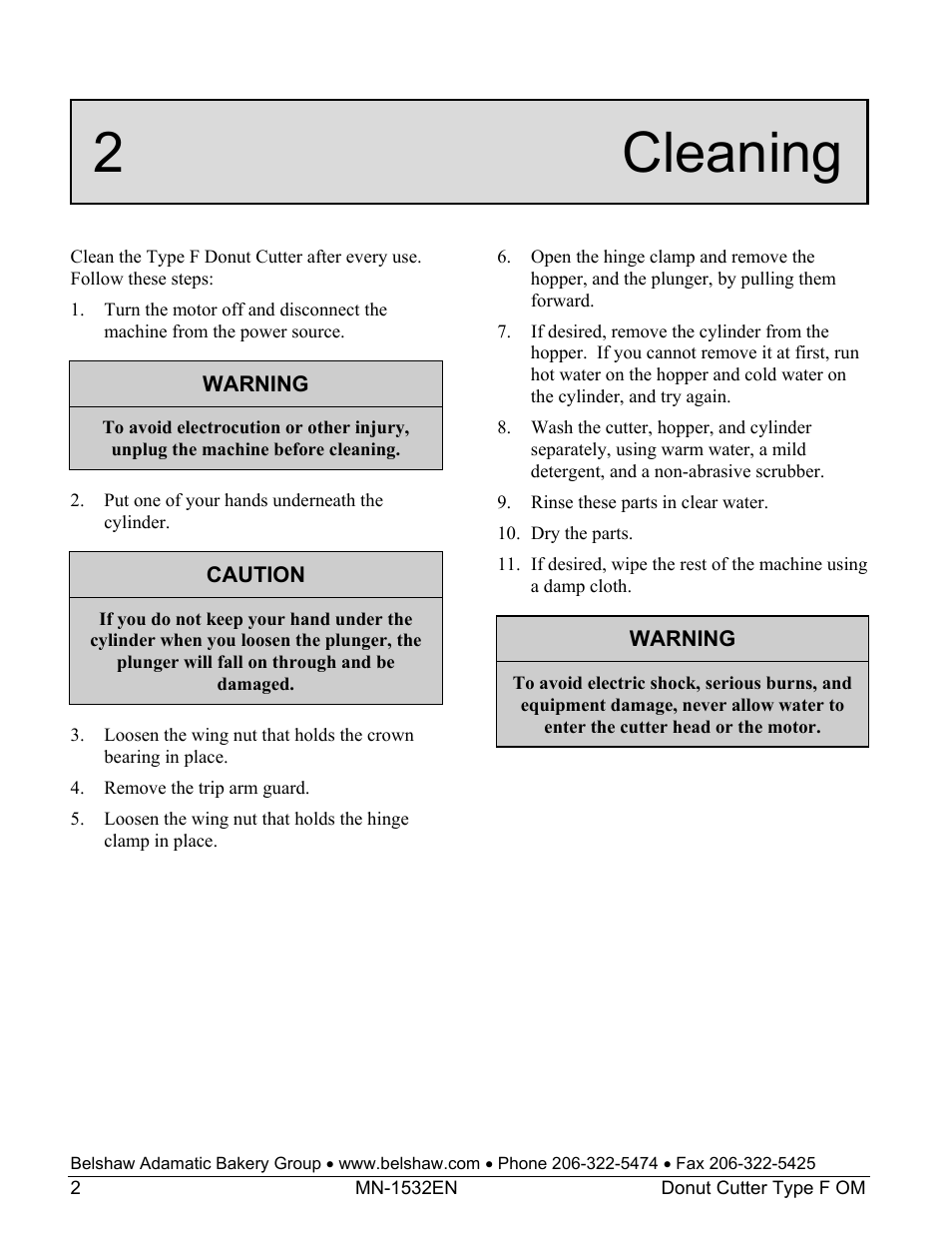 2 cleaning | Belshaw Adamatic Type F Cake Donut Depositor User Manual | Page 7 / 45