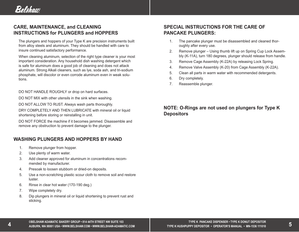 Belshaw Adamatic TYPE K Depositors User Manual | Page 3 / 9