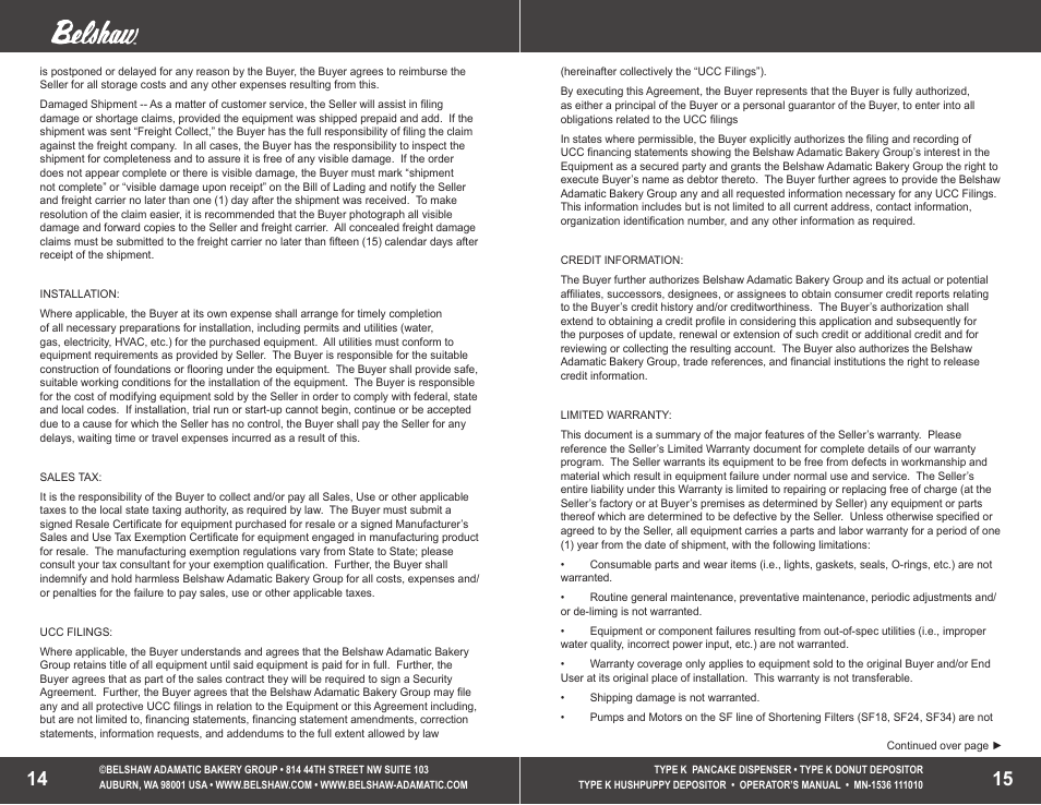 Belshaw Adamatic TYPE K Depositors User Manual | Page 8 / 9