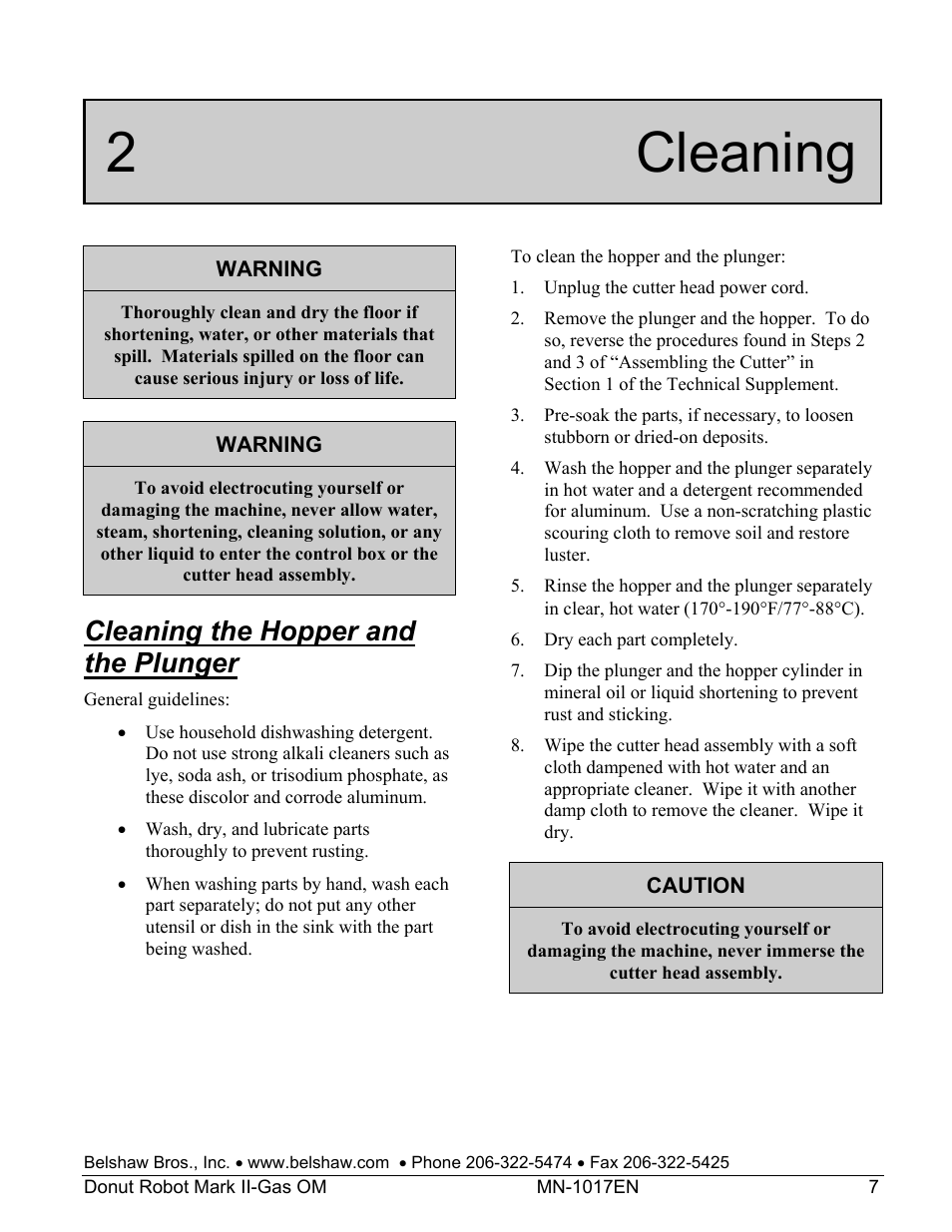 2 cleaning, Cleaning the hopper and the plunger | Belshaw Adamatic Mark II-Gas Donut Robot User Manual | Page 13 / 63
