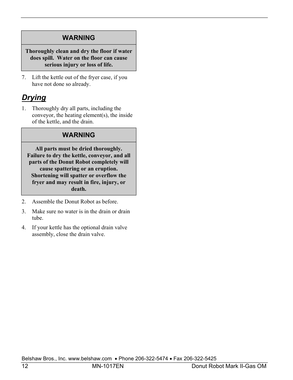 Drying | Belshaw Adamatic Mark II-Gas Donut Robot User Manual | Page 18 / 63