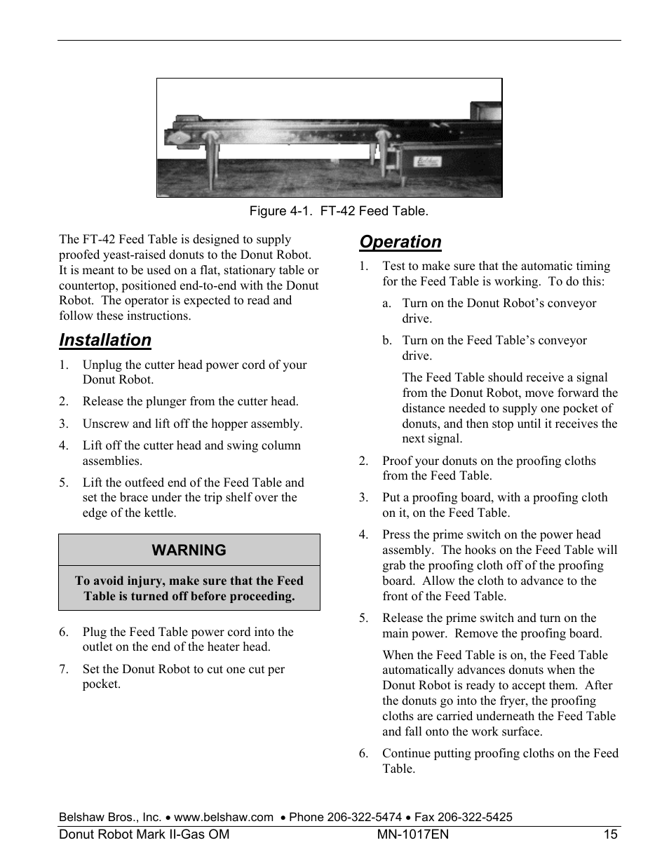 Installation, Operation | Belshaw Adamatic Mark II-Gas Donut Robot User Manual | Page 21 / 63