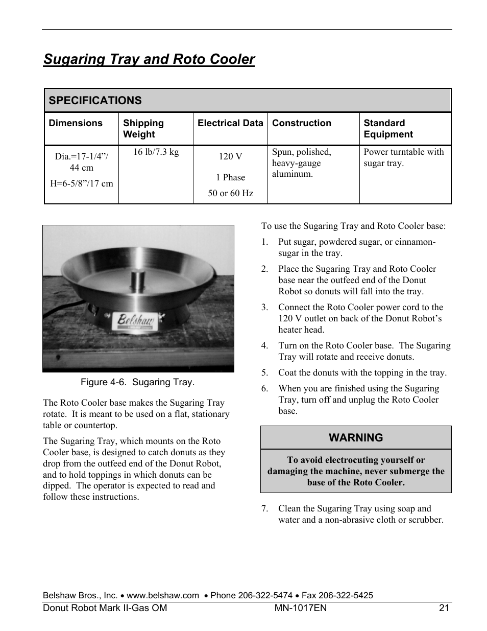 Sugaring tray and roto cooler | Belshaw Adamatic Mark II-Gas Donut Robot User Manual | Page 27 / 63